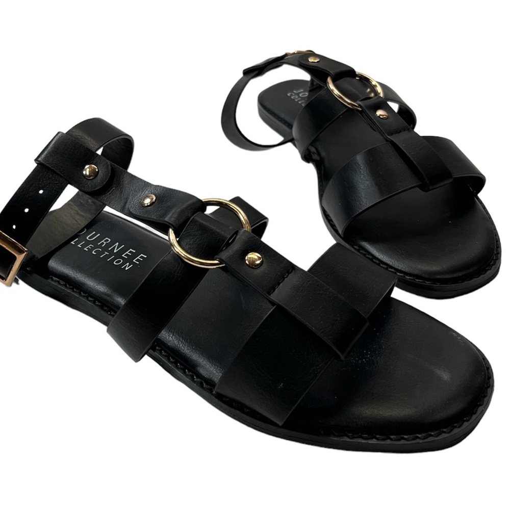 Journee Collection Eleanora Black T- Strap Ankle Sandals Women’s Size 8